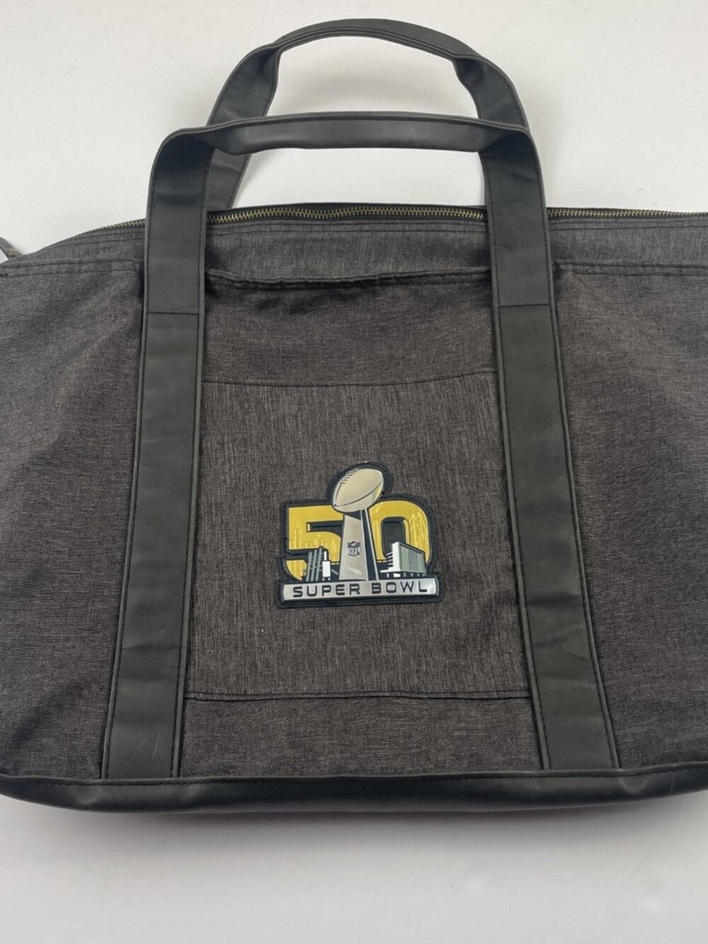 Super Bowl 50 Genuine Media Tote Bag Zip With Logo Patch Canvas Double Handle